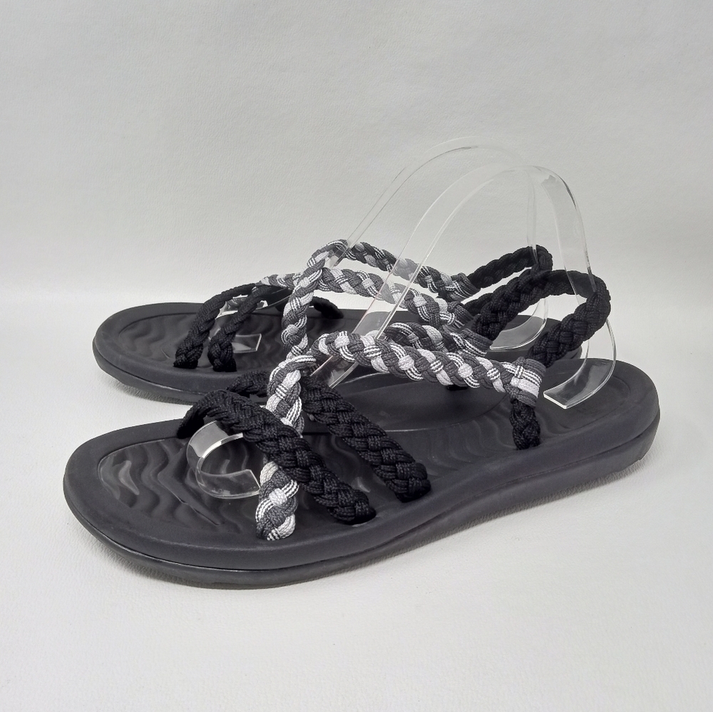 MEGNYA Women's Size 11 Comfort Black/Gray Braided Straps Black Sandals